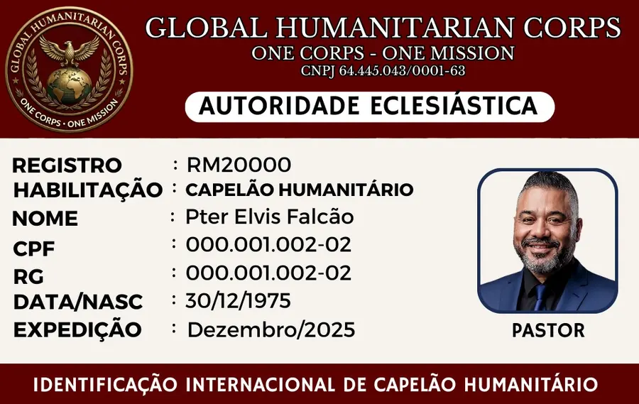 Modelo de credencial institucional digital da Global Humanitarian Corps