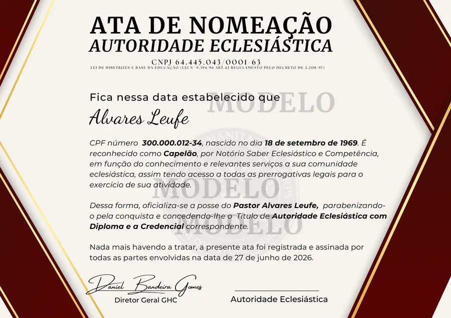 Modelo de ata de nomeação de capelão